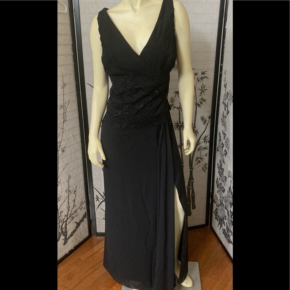 David Bridal Black gown beaded laced midriff